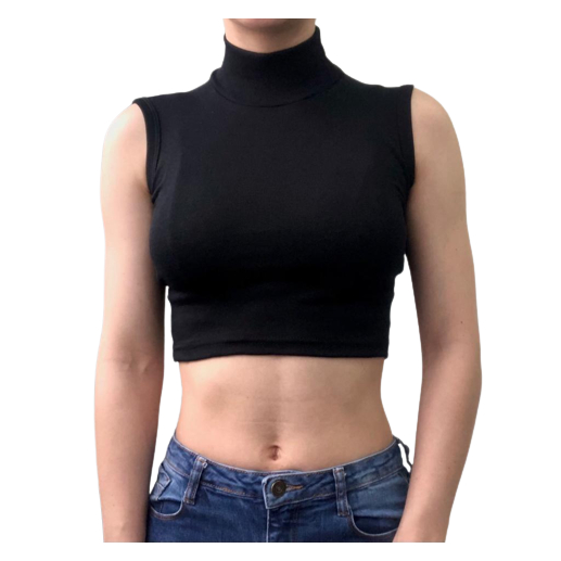 Cropped gola alta sem manga PRETO.