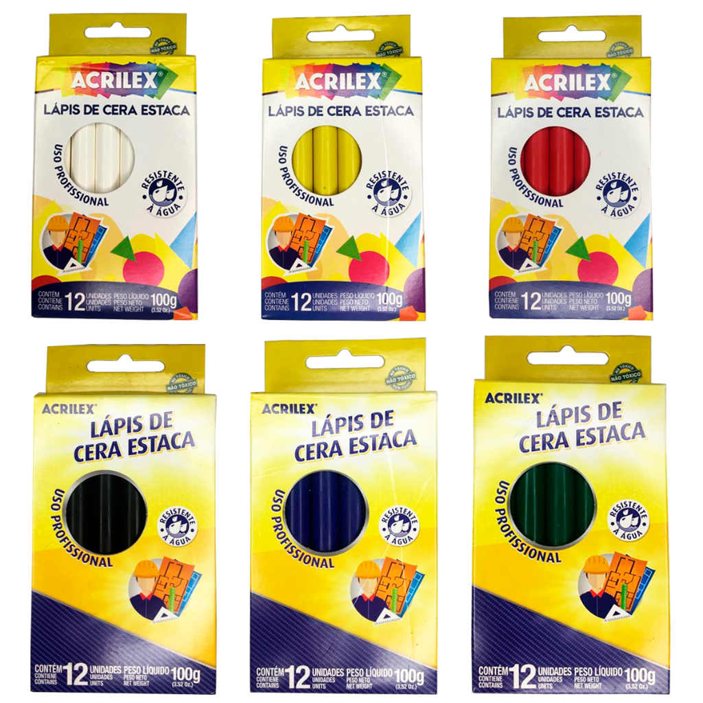 Jogo Giz De Cera Estaca Acrilex Para Demarcação Em Geral Obras Pisos Ferro Madeira Metalon 12 Peças - Stationery