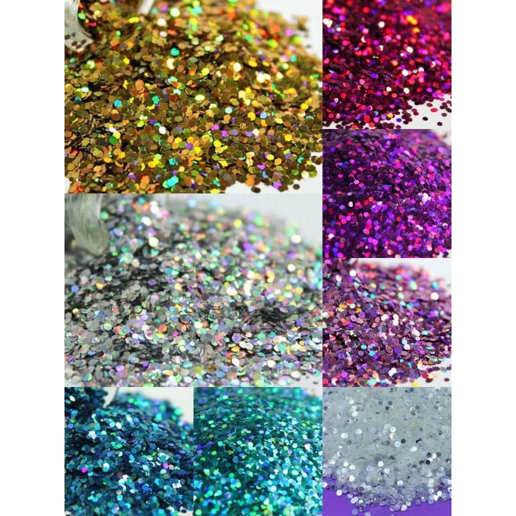 Glitter Holográfico Mini Hexágono - Glitter Hexágono Holográfico - Glitter Dourado, Prata, Lavanda, Roxo, Pérola, Azul, Verde água e Chiclete