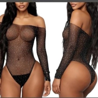 Roupa Íntima Feminina/Body Sexy De Malha Metálica Com Strass Brilhante E Bonita/lingerie