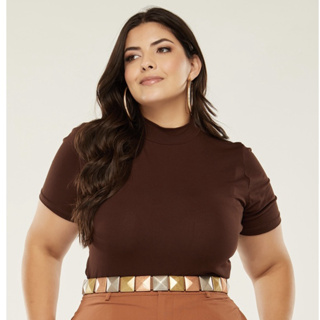 Blusa Lisa Gola Alta Plus Elegante Tendência Marrom G e GG em Oferta na Shopee