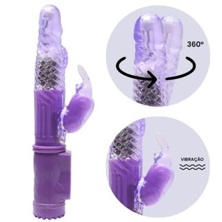Vibrador Rotativo Rabbit Com Plug Lateral Estimulador Clitoriano Com 8 Funções de Rotação e 36 de Vibração