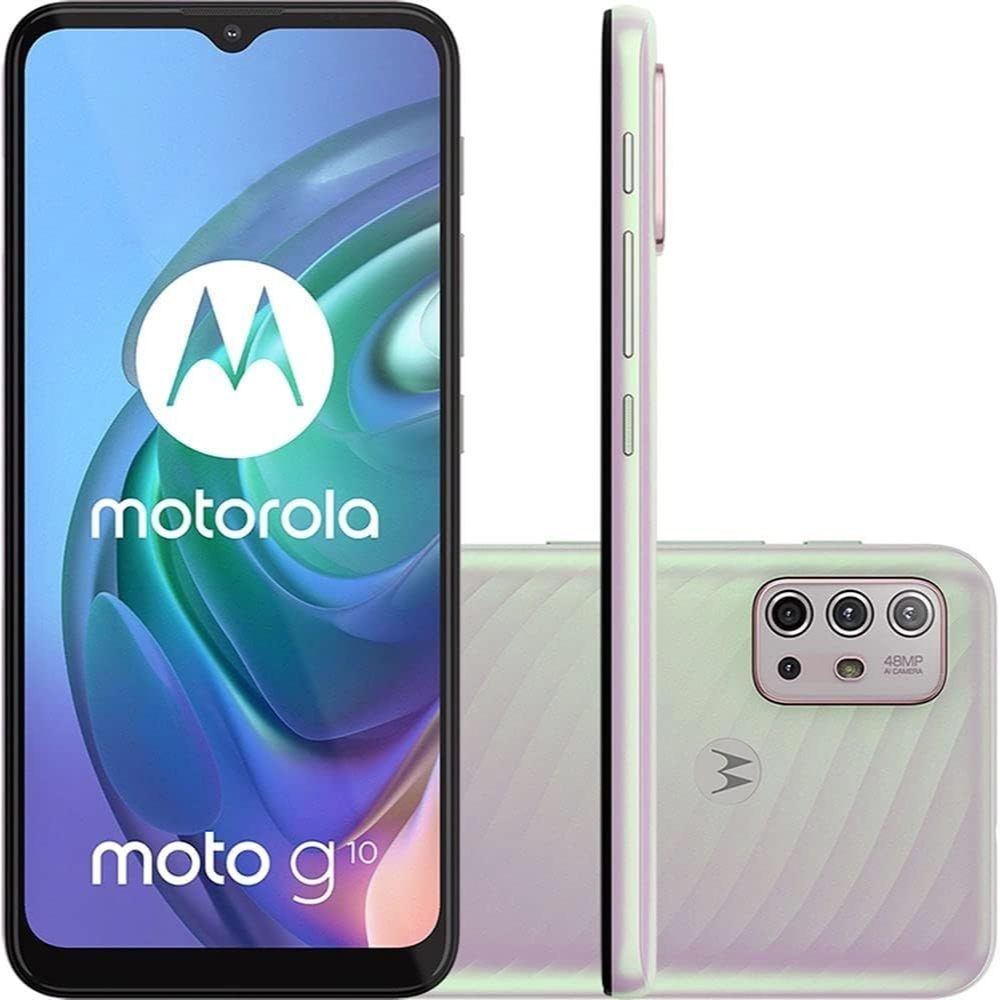 Smartphone Motorola Moto G10 64GB 4G Wi-Fi Tela 6.5'' Dual Chip 4GB RAM Câmera Quádrupla + Selfie 8MP - Branco Floral - Exposição