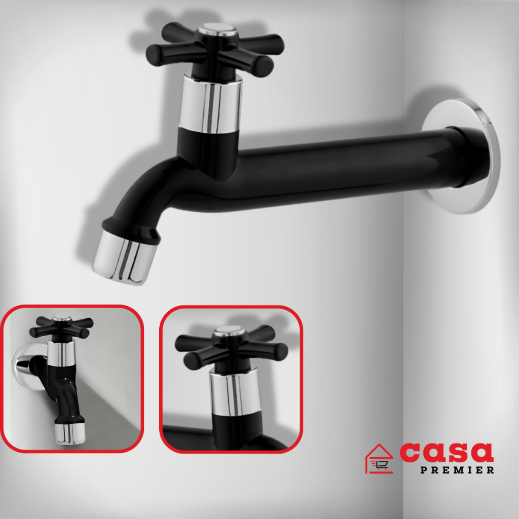 Torneira Tanque Jardim Maquina de Lavar Saída Única Com Bico Arejador 3/4 Polegadas ABS Preta Cromada