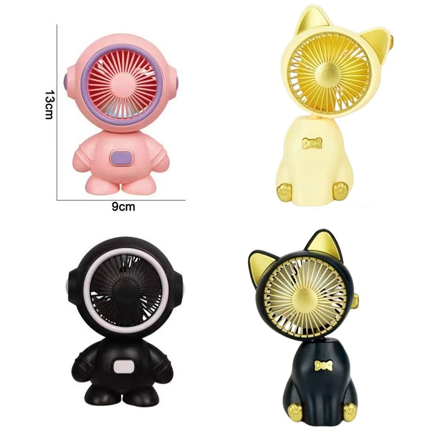 Mini Ventilador Gatinho ou Astronauta Com LED Portátil Com Recarregável USB