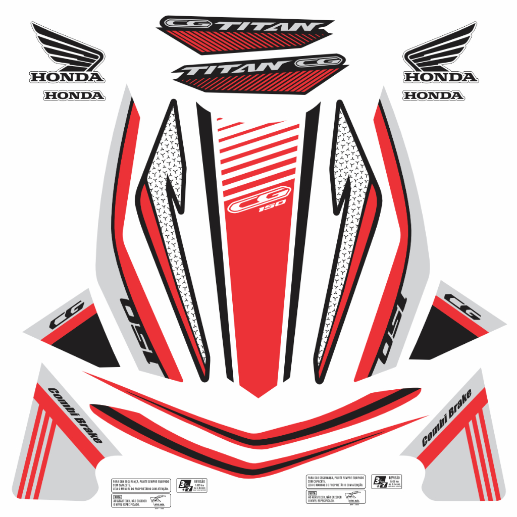 KIT - ADESIVO PARA MOTO - CG TITAN 150 - VERMELHO - 2022