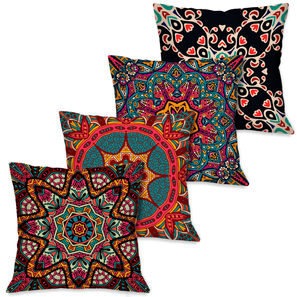 Imagem Kit 4 Capas de Almofadas Decorativas Coloridas Mandalas 45x45 cm