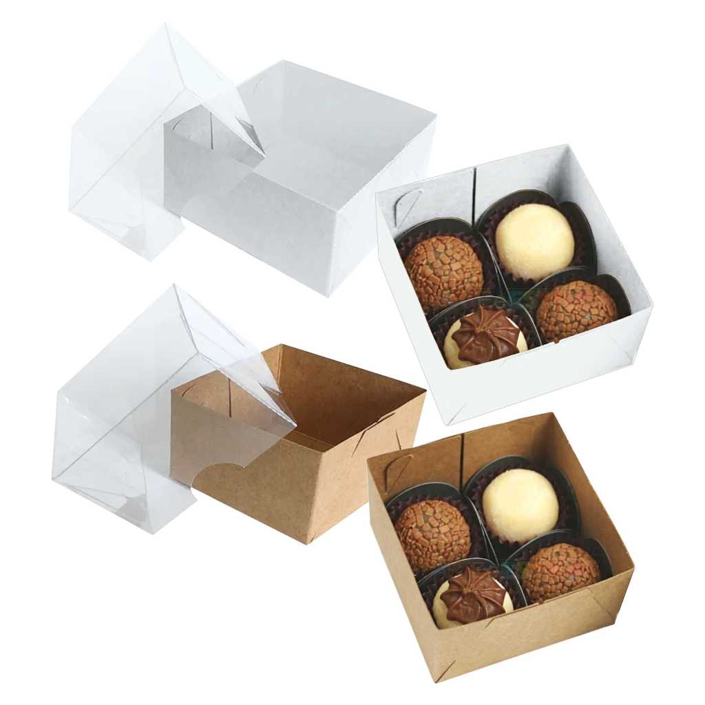 50 Caixas de Acetato com visor transparente 8x8x4 caixinha 4 docinhos brigadeiro gourmet 4x8x8
