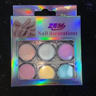 PACOTE Com 6 Pó Sereia Aurora e Asa de Borboleta Para Unha Nail Art