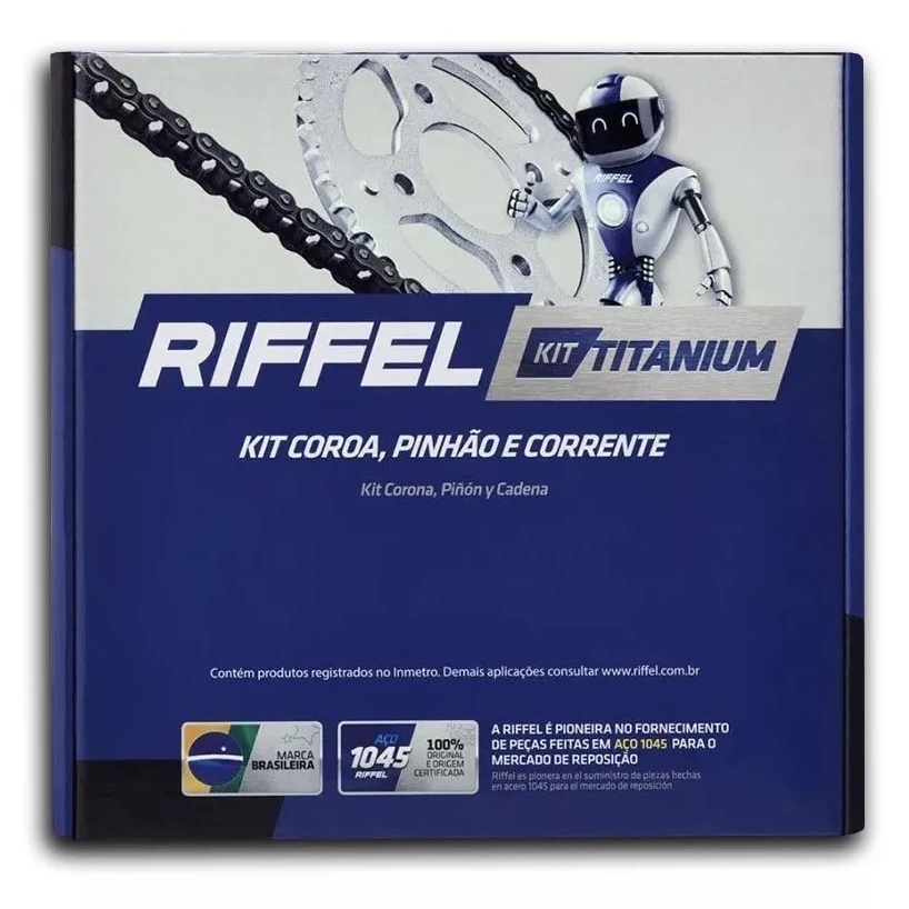 Kit Relação Riffel Cg 125 Titan 2000 A 2008 Titanium Aço 1045 reforçado TOP