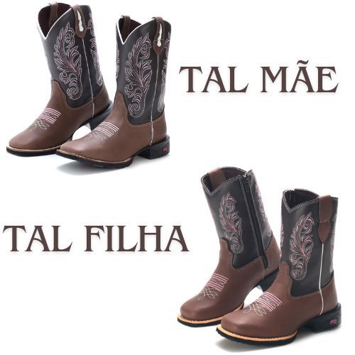 Kit Bota Infantil e Adulto Bordada Boi Cano Alto Texana Country