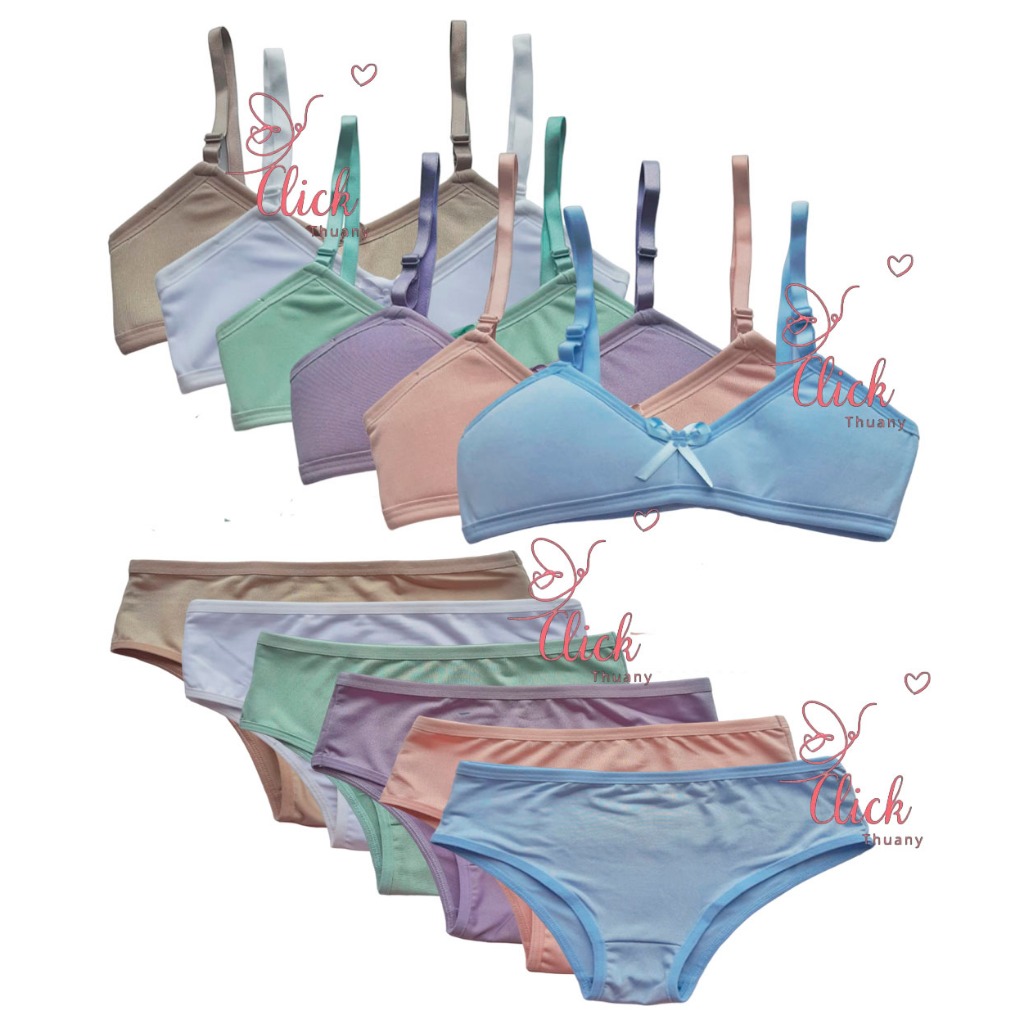 Kit 4 Conjuntos Sutia com espuma  sem bojo  e calçinha Menina Moça Infantil Liso em Oferta na Shopee