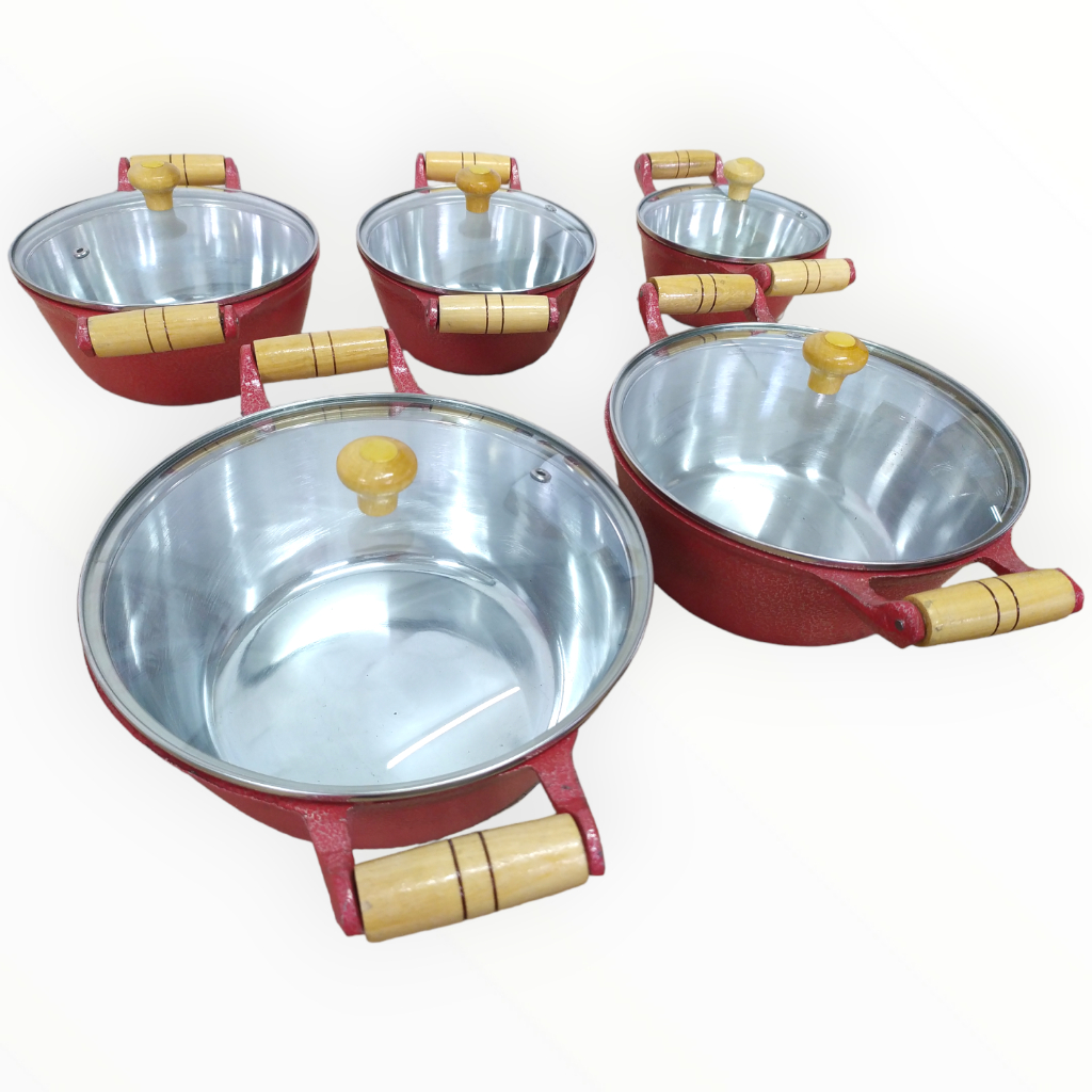 Jogo de Panelas Alumínio Batido Vermelho Com Tampa de Vidro Conjunto Para sua Cozinha em Oferta na Shopee