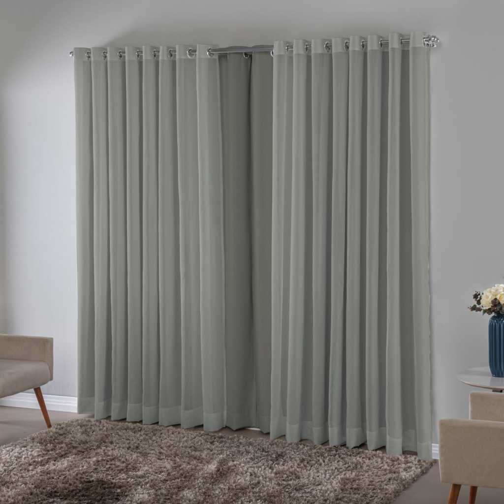 Cortina Blackout Com Voil Em Tecido 8.00x2.50 Para Varão Duplo