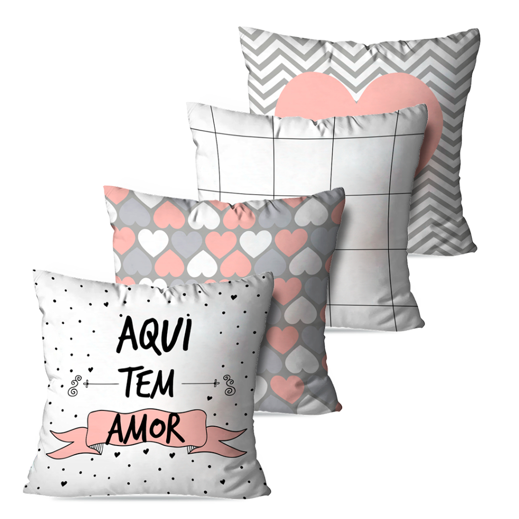 Kit 4 Capas de Almofadas Decorativas Aqui Tem Amor 45x45 cm em Oferta na Shopee