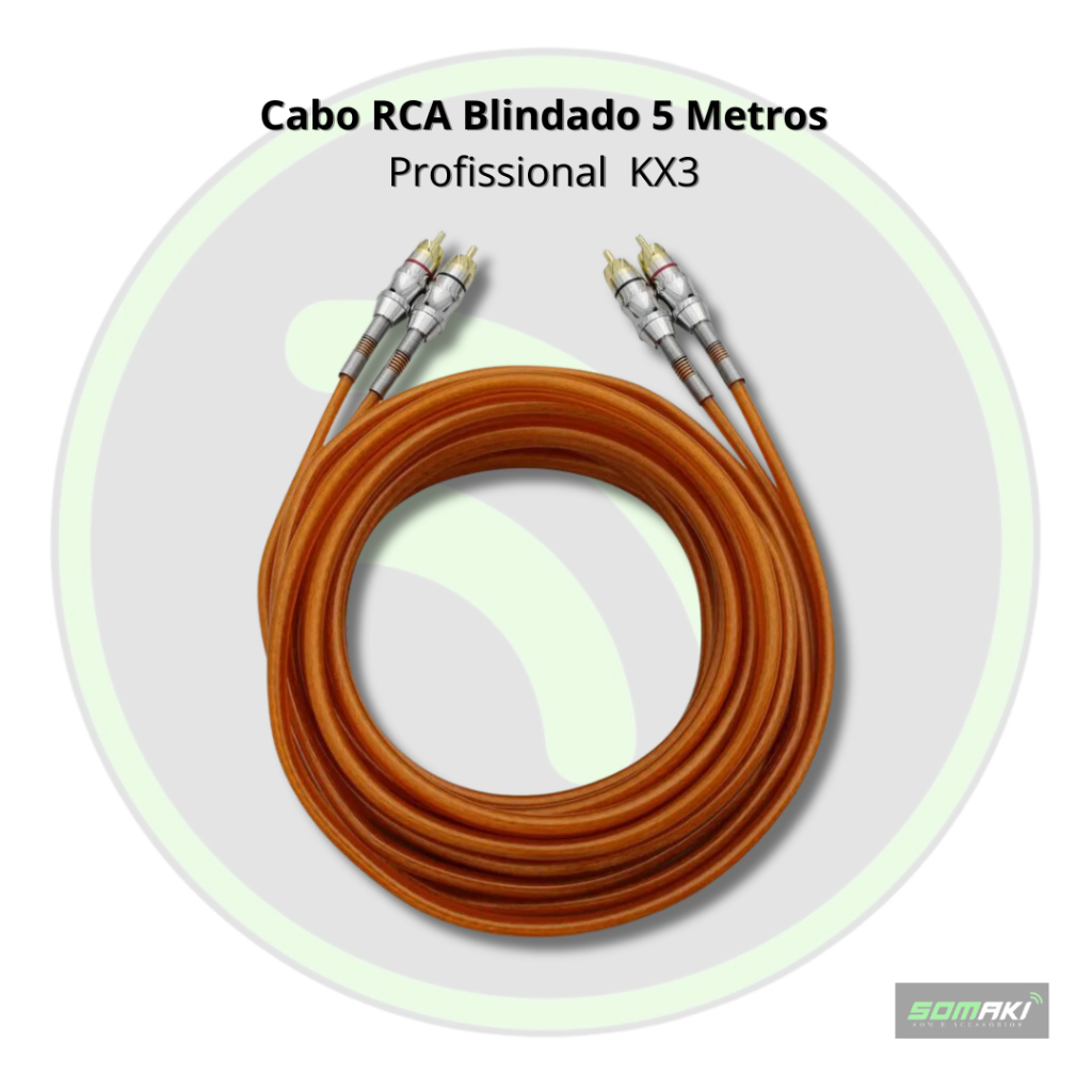 Cabo RCA KX3 Coaxial Flexível 5 Metros Laranja Dupla Blindagem Som Automotivo