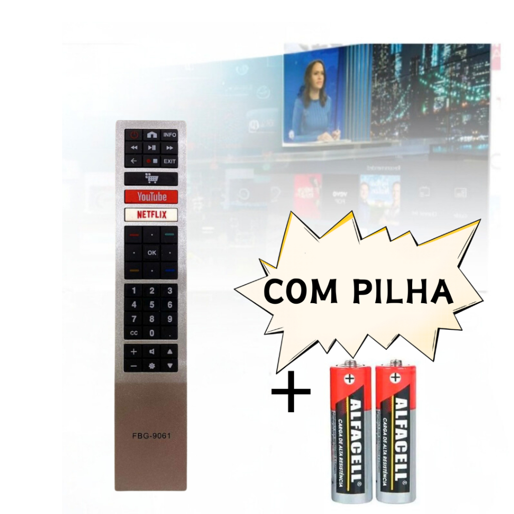 Controle Remoto Com Capa Para Tv Aoc Led Smart 4k Full Hd 32" 43" 50" 55" Youtube/Netflix Com Pilha