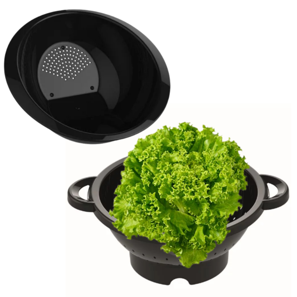 Kit Escorredor e Lavador de Massa Macarrão Arroz Legumes De Plástico Preto