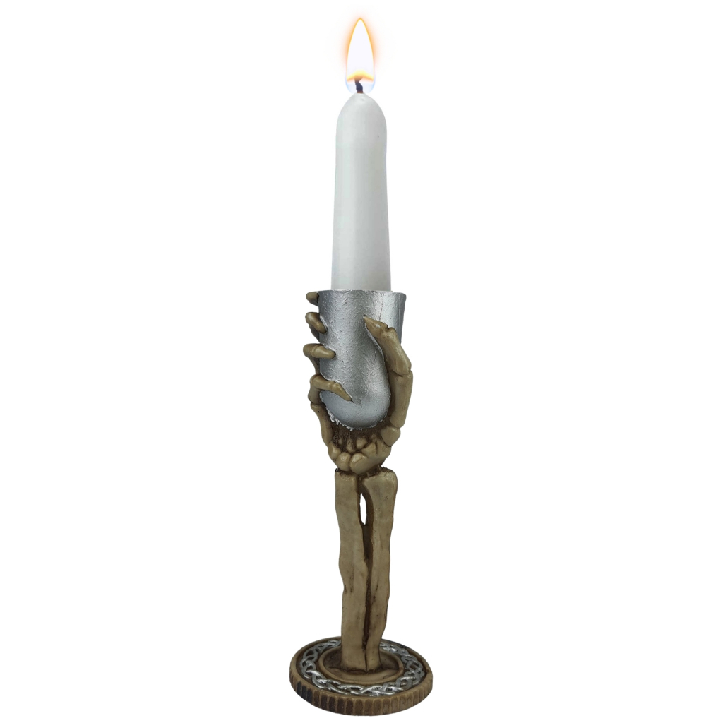 Porta Vela Mao Esqueleto Cranio Caveira Castical Enfeite Halloween em Resina