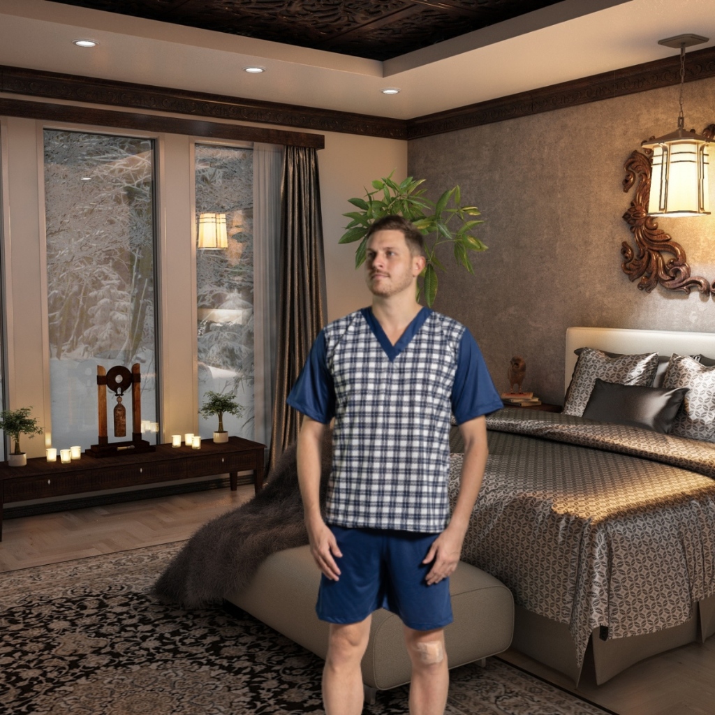 Pijama Curto Blusa Decote V Com Manga Blusa Em Malha Estampada Short Em Malha Lisa