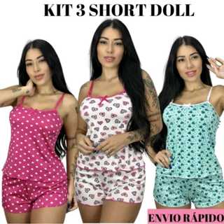 Kit 3 Short Doll Baby Doll Pijama de Dormir