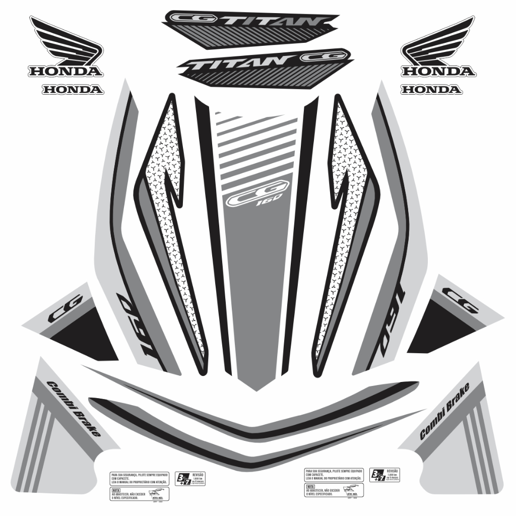 KIT - ADESIVO PARA MOTO - CG TITAN 160 - CINZA -2022