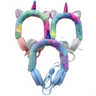Fone de Ouvido de Veludo Pelúcia Unicórnio Streamer Live Infantil com fio AH-007