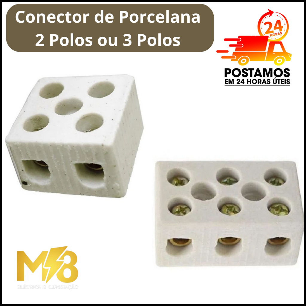 Conector De Porcelana Bipolar ou Tripolar Cabo de 10mm ou 16mm 360v Sindal  P/Chuveiro