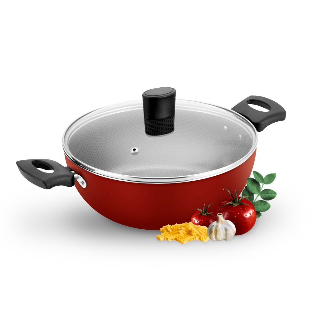 Panela Wok Antiaderente Grossa Frigideira Grande Com Tampa Para Yakisoba 28cm Gourmet