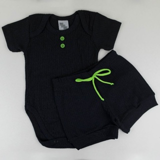 Conjunto kit body manga curta verão menino em ribana canelada com detalhes em botões coloridos em Oferta na Shopee