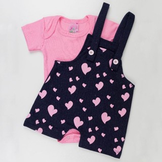 Conjunto verão kit body com jardineira menina