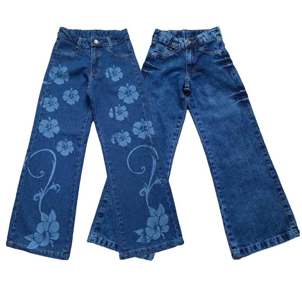 Kit 2 Calças Jeans Feminina Pantalona Wide Leg Juvenil (6225-6239)