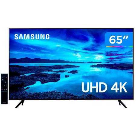 Smart TV 65" Samsung UHD Processador Crystal 4K AU7700 Tela Sem Limites Visual Livre de Cabos 65"