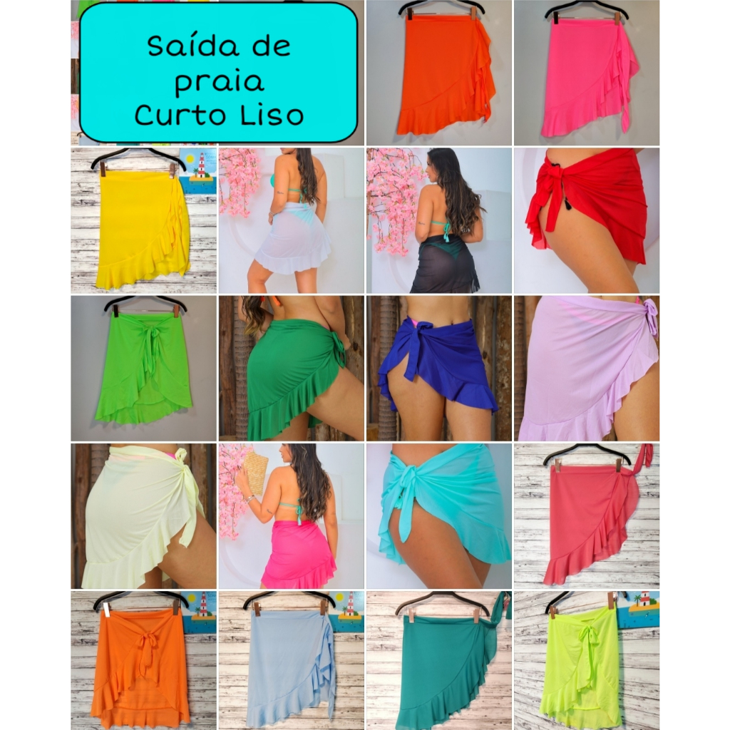 Saída de praia Curta com Babado/Saia Pareo de Amarrar em Oferta na Shopee