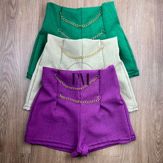 Kit com 2 Short Social Alfaiataria Correntes Cintura Alta Lançamento Moda Primavera Verão