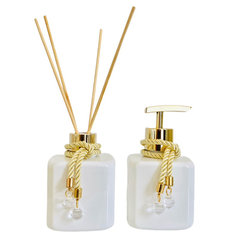 Kit Lavabo Banheiro Saboneteira Difusor Aromatizador Luxo Pet 100ml em Oferta na Shopee