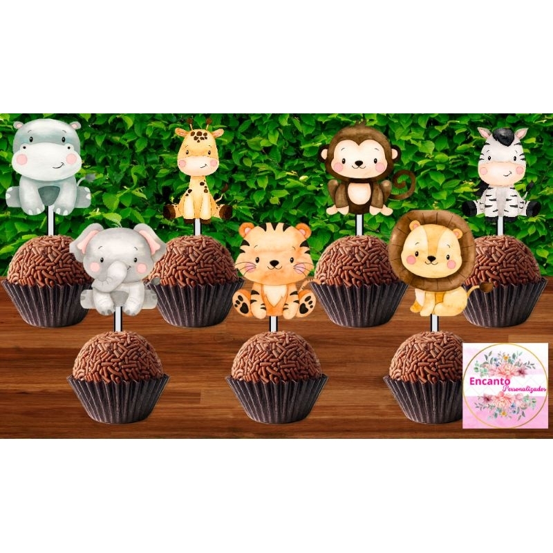 50 Tags Toppers P/ Docinho para festa SAFARI AQUARELA, brigadeiro beijinho