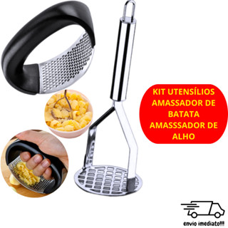 Kit Utensílios Amassador de Batata + Amassador de Alho Inox para Cozinha