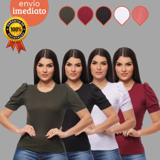 Blusa Manga Bufante Canelada Feminina Tendencia Moda Evangélica Blogueira