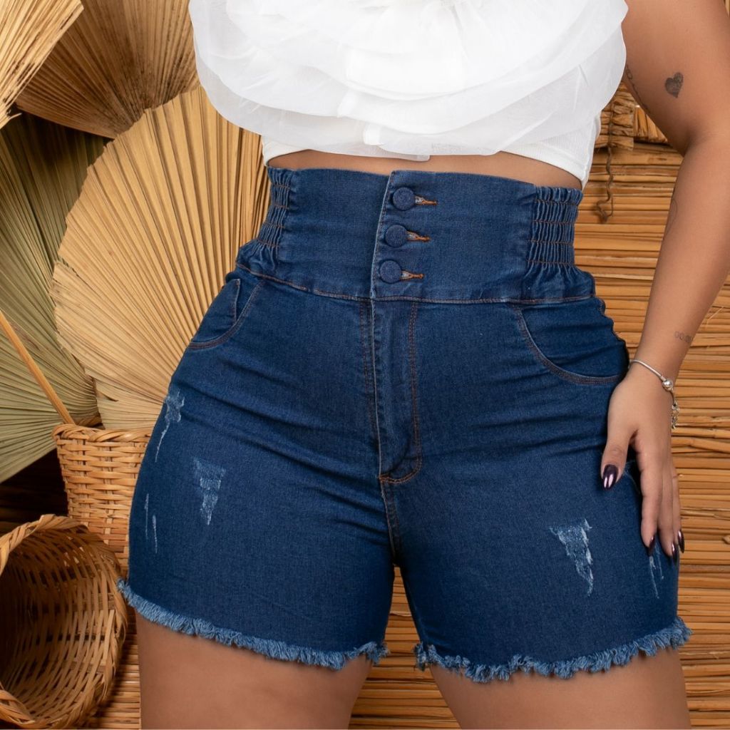 short jeans seca barriga plus size com elástico cintura alta com elastano empina bumbum premium em Oferta na Shopee