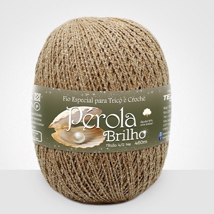 Linha Pérola Brilho Novelo 460 metros CARAMELO COM PRATA