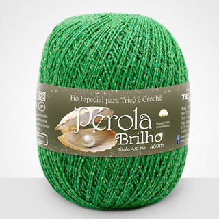 Linha Pérola Brilho Novelo 460 metros VERDE COM DOURADO