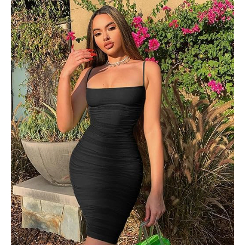 Vestido  Femino Midi Alcinha Plissado Tubinho Moda Gringa em Oferta na Shopee