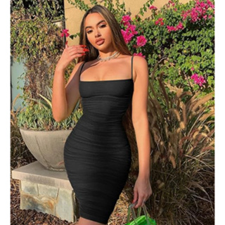 Vestido  Femino Midi Alcinha Plissado Tubinho Moda Gringa em Oferta na Shopee