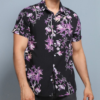 Camisa Masculina Estampa Floral Havaiana Manga Curta Viscose