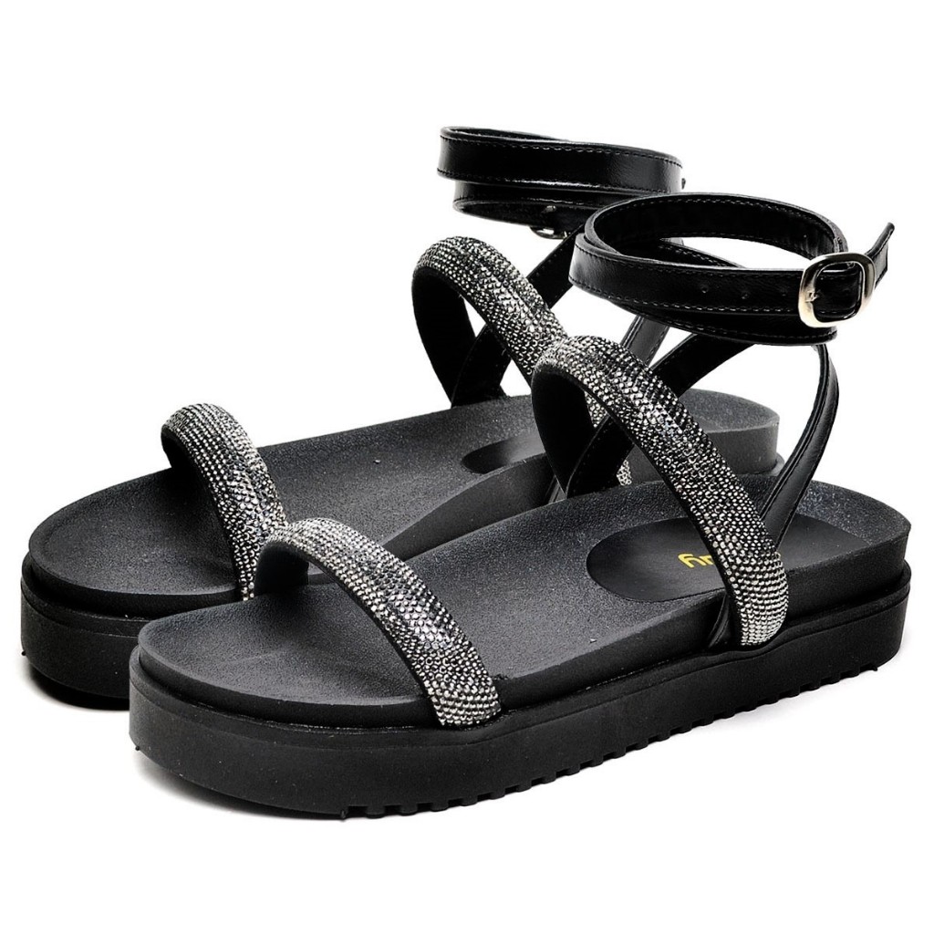Sandalia Rasteirinha Dubuy Feminina Glitter Preto Jade 2060FG em Oferta na Shopee