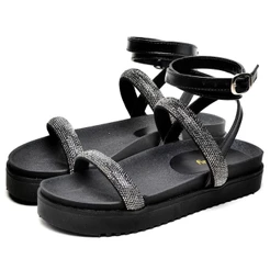 Sandalia Rasteirinha Dubuy Feminina Glitter Preto Jade 2060FG