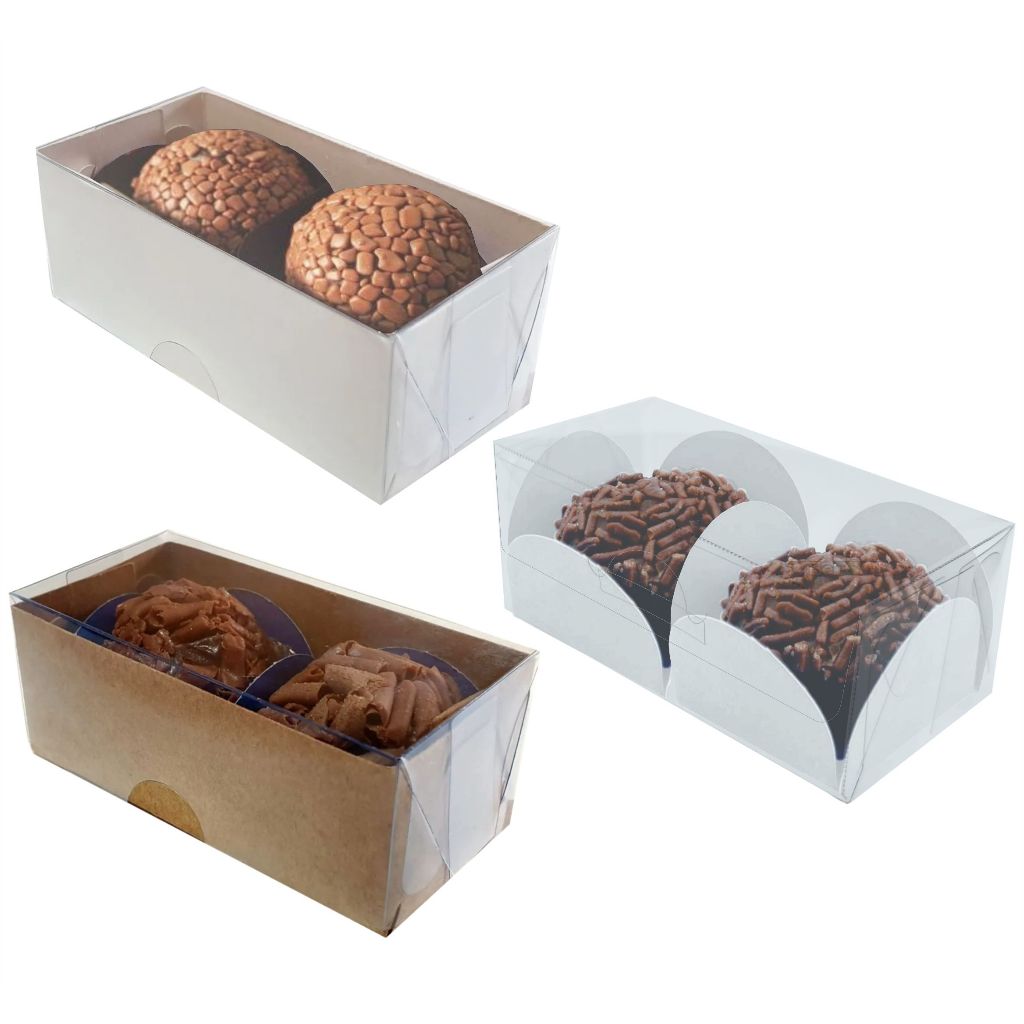 30 Caixas Kraft 8x4x3 P/2 Brigadeiros Doces Gourmet Docinhos Branco, Kraft ou Transparente