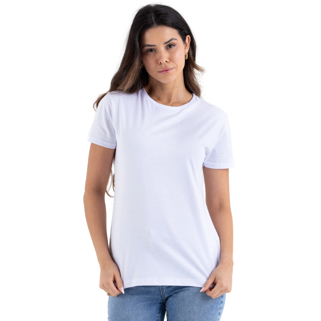 Camiseta Feminina Baby Look Branca 100% Algodão em Oferta na Shopee
