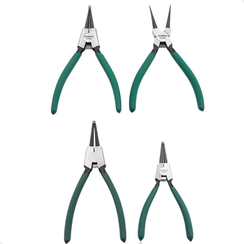 Alicate Extrator de Anéis Bico Curvo Reto Interno Externo 7 polegadas Kit 4 Peças